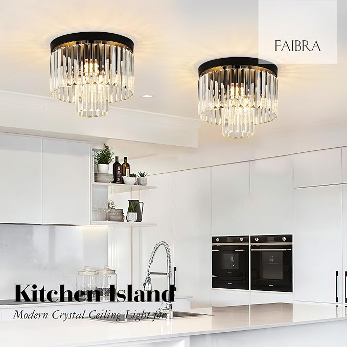 12.6" Black Crystal Ceiling Light 4-Light Modern Fixture 2-Tier Luxury K9 Crystal, for Dining Room Kitchen Island Living Room Bedroom - Image 4