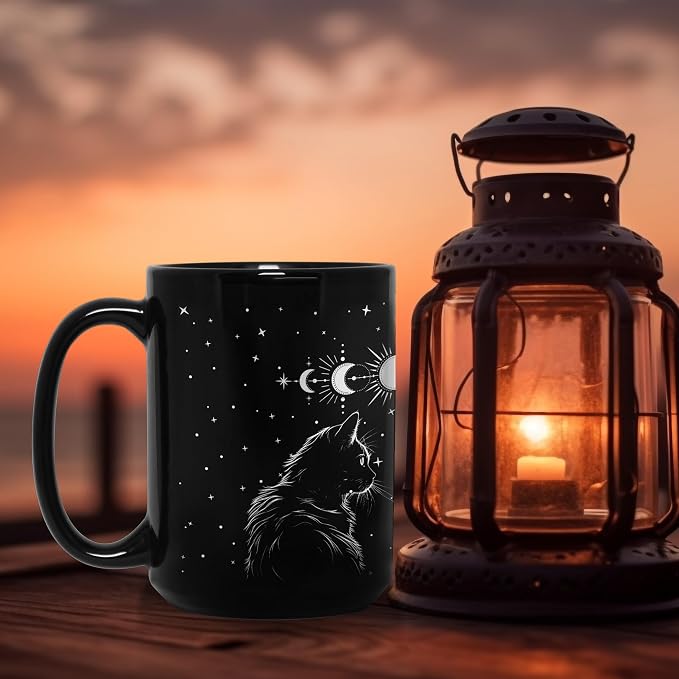 Black Cat Mug 15oz Cat Lover Gifts for Women Funny Goth Coffee Mug - Witch, Goth Decor Christmas Cup With Cats Goth Gift Witchy Gifts for Women, Men - Xmas Decorations Cats Christmas Gothic Home Decor - Image 6