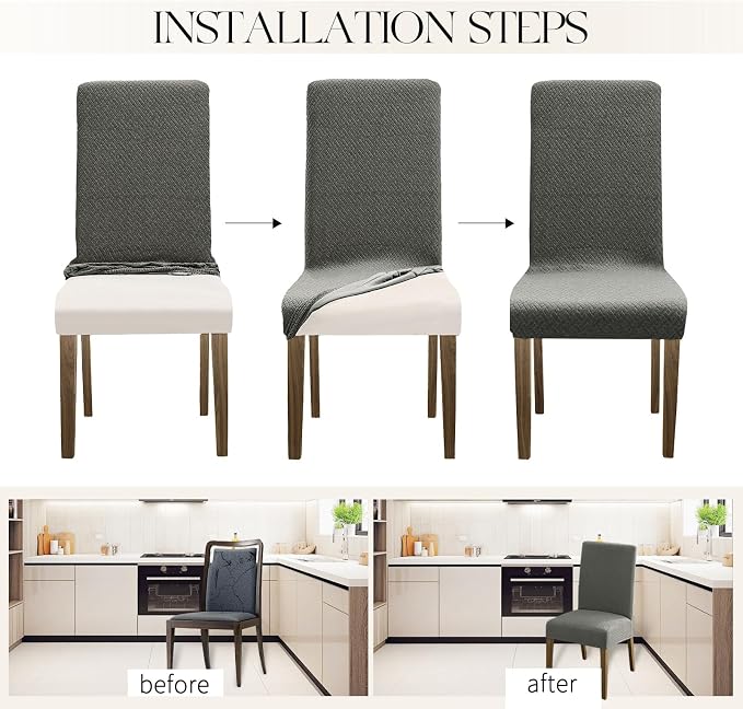 MOSAYT 100% Waterproof Dining Room Chair Covers Set of 4, Super Fit Stretch Jacquard Parson Chairs Slipcovers Removable Washable Chair Seat Protectors for Home, Kitchen, Banquet (Grey) - Image 5