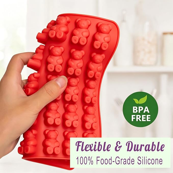 4 pcs Large Gummy Bear Molds 5 ML, BPA-FREE Silicone Chocolate Candy Gummy Molds with 4 Droppers，Non-stick and Bpa Free for Candy Chocolate Gummies Baking -140 Cavity - Image 6