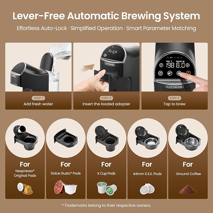 Magician2 Mini 5-in-1 Coffee Maker & Machine for Pods & Grounds, LED Touch | Fits K Cup/Nespresso/Dolce Gusto & ESE Pods,Touchscreen & Pre-infusion,Adjustable Temp/Volume,For Kitchen/Office/Dorm,20Bar - Image 6
