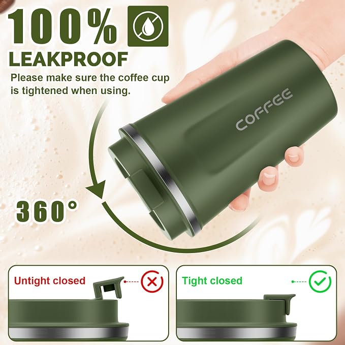 CS COSDDI 12 oz Stainless Steel Vacuum Insulated Tumbler - Coffee Travel Mug Spill Proof with Lid - coffee Cup for Keep Hot/Ice Coffee,Tea and Beer (Green) - Image 4