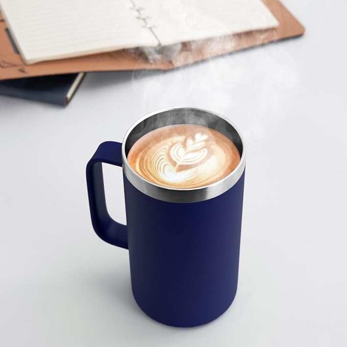DOMICARE 24oz Mug with Handle and Lid, Stainless Steel Coffee Mug, Reusable Insulated Cup, Travel Mug with Handle, Double Wall Vacuum Coffee Tumbler for Men and Women, Navy, Pack 1 - Image 2