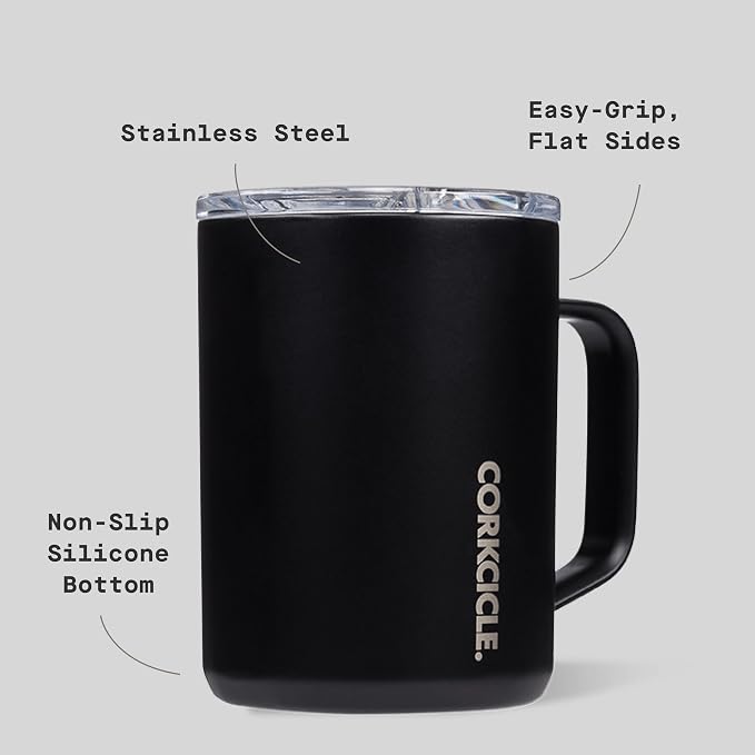 Corkcicle Classic Coffee Mug - Triple Insulated Stainless Steel for Travel - Shatter-Proof Lid - Easy Grip - Keeps Drink Hot Over 3 Hours - Holiday Mug Gift - Great for Gifting Warmth - 16 oz - Black - Image 4