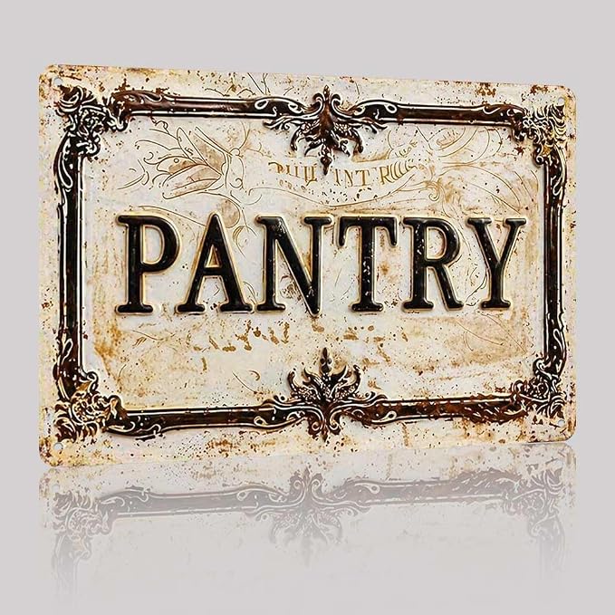 Vintage Distressed Style Aluminum PANTRY Wall Decor Metal Sign 8X12in Retro Ornate Border Rustic Art Sign for Kitchen Pantry Room Farmhouse Home Decoration by Unknown