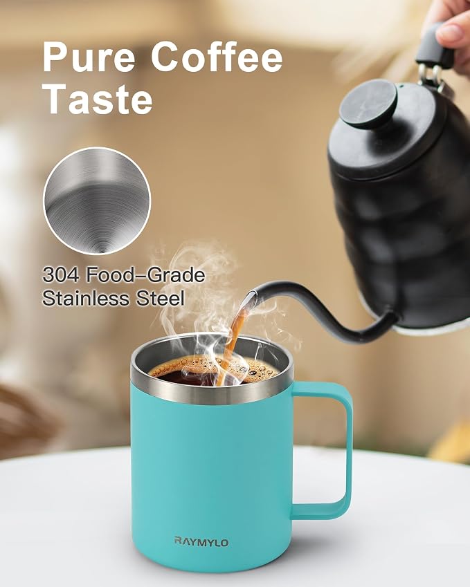 RAYMYLO Insulated Coffee Mug 12 oz, Spill-Proof & Detachable Slider Lid | Double Wall Stainless Steel with Thorough Clean Lid & Handle, Cold for 9 Hrs, Suitable for Camp Home Office - Image 5