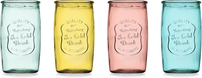 Glaver's Colored Glassware, Ice Cold Drinking Glasses Set of 4 – 18 Oz Vintage Glass Cups for Kitchen, Dining Table – Multi- Colors Glass Tumblers. Hand Wash. - Image 4