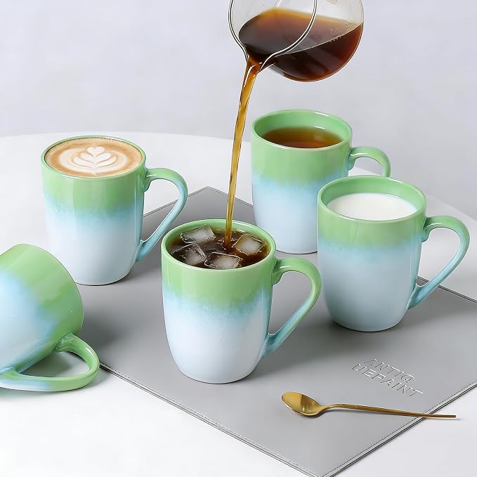 MONITO 14 OZ Coffee Mugs Set of 6, Large Ceramic Blue Coffee Mugs Set with handle for Tea/Latte/Milk/Cocoa, Funny Tea Cups for Office and Home, Engagement Gifts. (White-green) - Image 9