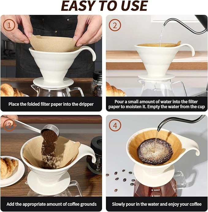 Mongdio Pour Over, Ceramic Coffee Pour Over, Reusable Porcelain Portable Pour Over Coffee Maker with 40pcs Paper Filter, For Home,White