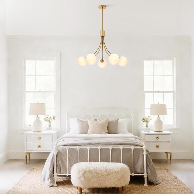 Bubble Chandelier, Modern Sputnik Dining Room 5-Light Chandelier with Gold Finish and Glass Globes for Kitchen Bedroom Foyer and Living Room - Image 6