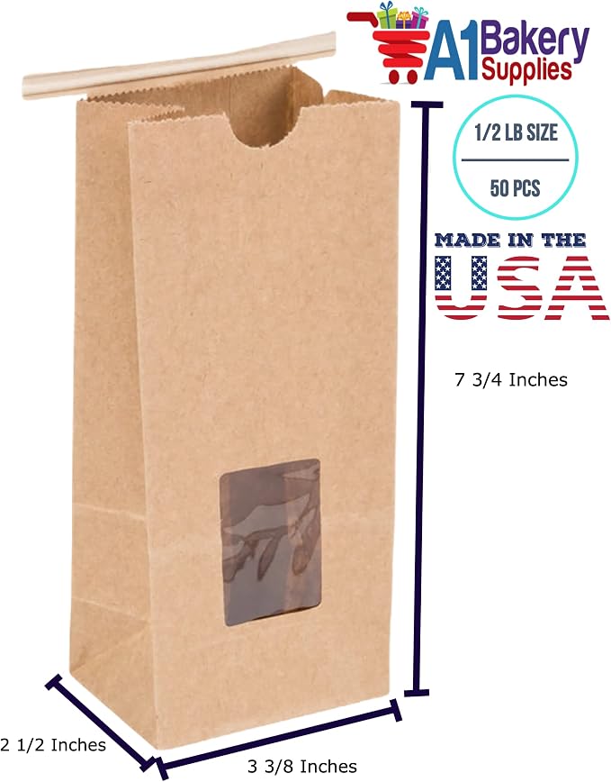 Kraft 1/2 Lb. Tin Tie Bakery Bag w/Square Window - 50 Pack by Premium Tin Ties - Image 2