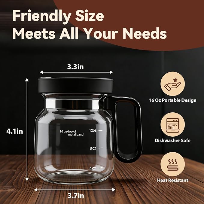 16 Oz Glass Mini Coffee Pot Mug with Spill Proof Lid, Heatproof Clear Coffee Pot Cup, Novelty Coffee Mug for Travel & Office, Ideal for Coffee Lovers (1 Pack) - Image 2