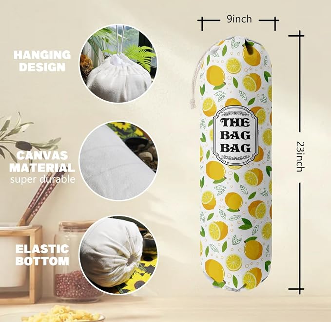 The Bag Grocery Holder, Lemon Organizer for Shopping Bags, Wall Mount Plastic Storage Container Dispenser, Kitchen Gifts for Women Family Friends Grandma Mom (C-2) - Image 3