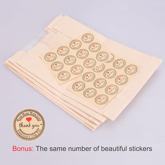 GRANDAN 100 Packs Large Paper Bread Bags for Homemade Bread, Kraft Paper Bakery Bags with Window for Sourdough Toast Packing Storage, Baked Loaf Gifting Bag Bonus Label Seal Stickers 12.6x8.3x4.0 inch - Image 2