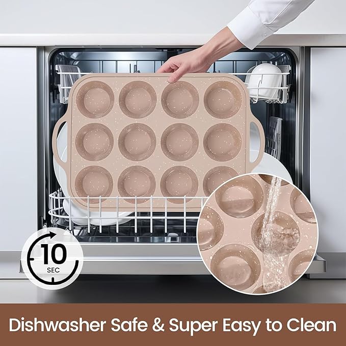6 Cups Silicones Muffins Pan French Pastries Nonstick Baking Mold Tray for Cupcakes Brownies Ice Creams Speckled Design