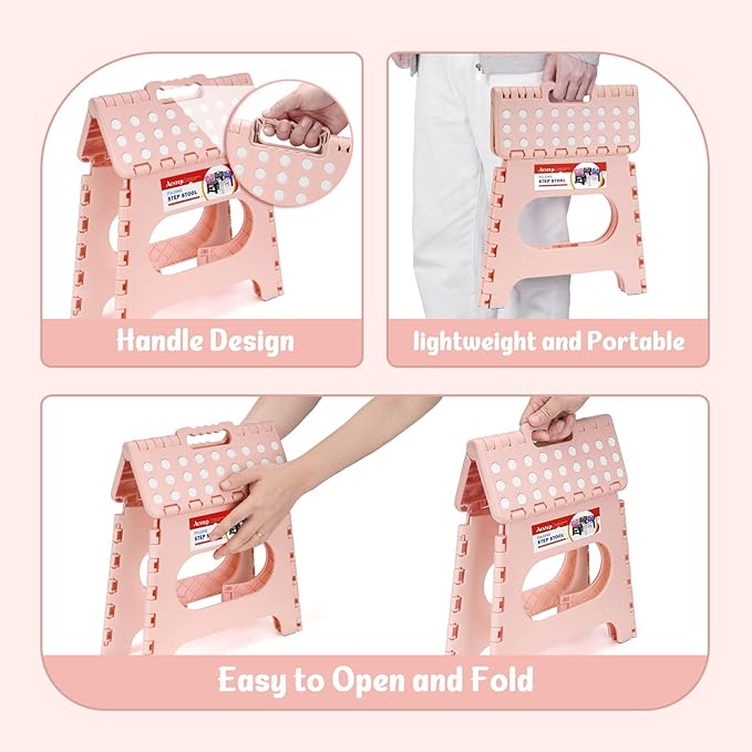 ACSTEP 11" Folding Step Stool for Kids, Non-Slip Foldable Stool, Light Pink | Heavy Duty Collapsible Foot Stool, Lightweight with Built-in Handle, Holds 300 lb for Adults Kitchen Bathroom Bedroom Outdoor - Image 5