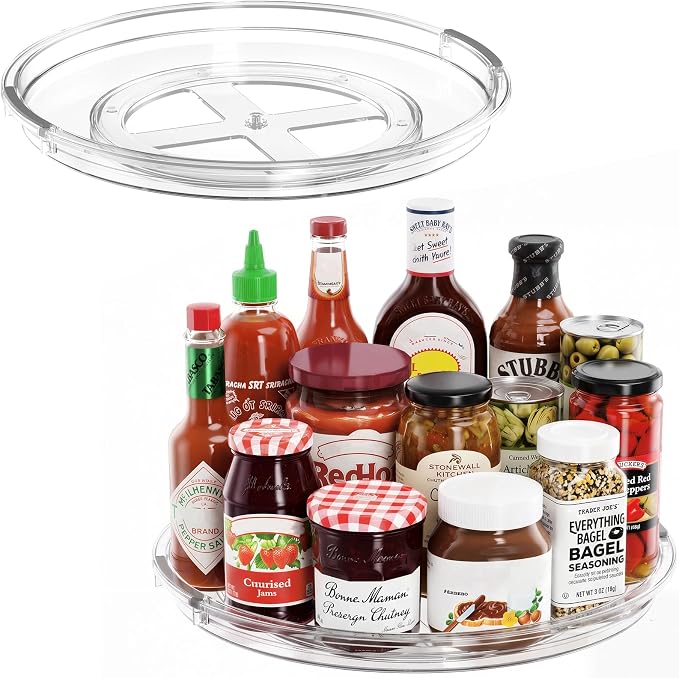 LAMU 2 Pack 11.8 Inch Lazy Susan Organizer Turntable for Cabinet, with High Edges to Prevent Falling, Large Clear Lazy Susan for Kitchen, Pantry, Refrigerator, Countertop, Table, Bathroom by YourHome-OrganizationHelper