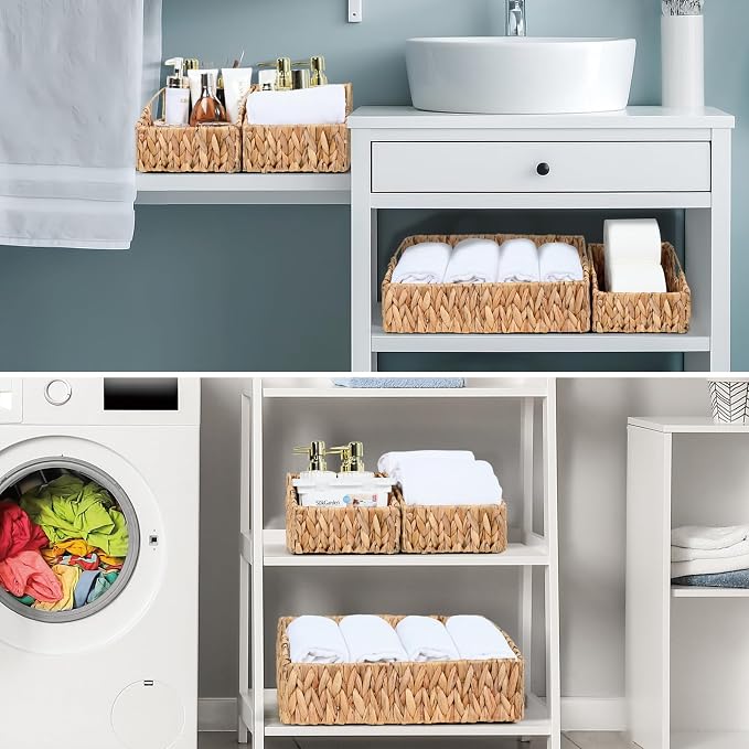 Pantry Baskets for Organizing, Wicker Basket Shelf Storage | Handwoven Pantry Organizers and Storage with Built-in Handles, Laundryroom Organization Storage Bins for Snack Cans - Image 7