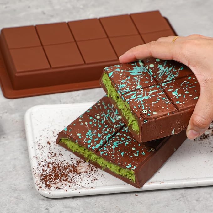 Webake The Original Deep Chocolate Bar Molds 2 Pack, 1 Inch Deep Large and Thick Silicone Chocolate Bar Molds for Stuffed Bar, Big Chocolate Candy Bar Mold for Filling Knafeh Pistachio Chocolate Bar