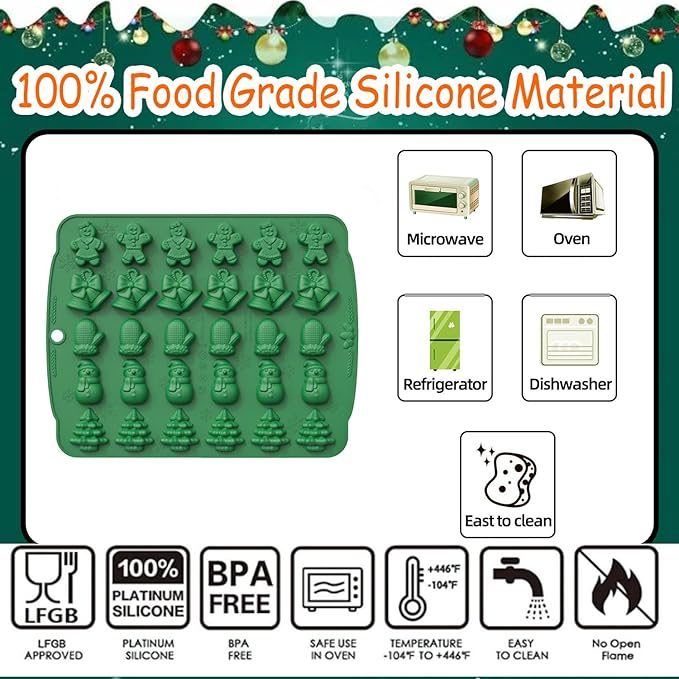 2 Pcs Christmas Silicone Molds for Chocolate,3D Christmas Tree Candy Silicone Mold 60 Cavity Small Baking Molds for Claus Elk Snowman Santa Bells Gloves Socks Shape Silicon Molds