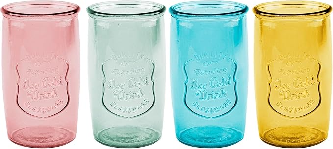 Glaver's Colored Glassware, Ice Cold Drinking Glasses Set of 4 – 18 Oz Vintage Glass Cups for Kitchen, Dining Table – Multi- Colors Glass Tumblers. Hand Wash. - Image 5