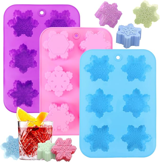 3Pcs Snowflake Molds Christmas Silicone Cake Trays Cookie Soap | Reusable Non Stick Chocolate Molds, for Christmas Muffin Jelly Ice Cube Making, Winter Party Home Decorations by BOARDFEB