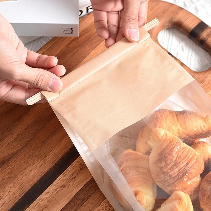 Ocmoiy Bakery Bags with Window, 5.1 x 3.9 x 11 Inches, 50 Pack | Tin Tie Tab Lock, Bread Storage Bag, Clear Front Snack Bags, For Packaging Cookies, Loaf, Popcorn, Paper Treat Bags - Image 5