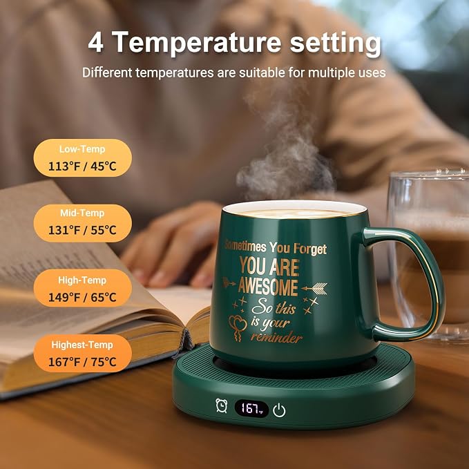 Coffee Mug Warmer & You are Awesome Mug Set, Electric Cup Warmer with Auto Shut Off, 4 Temperature Setting Smart Beverage Warmer, 8-Hours Auto Shut Off - Image 5