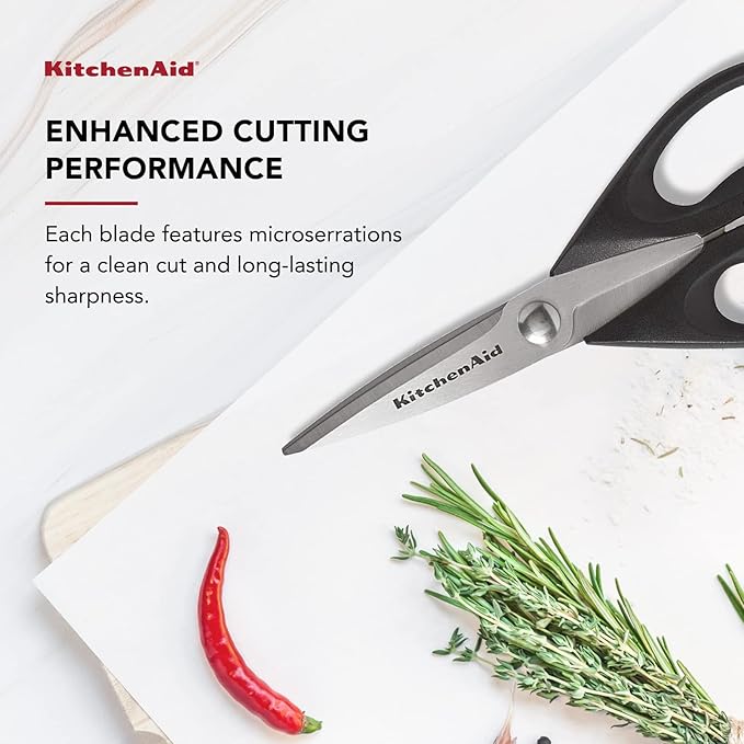 KitchenAid All Purpose Kitchen Shears with Protective Sheath Durable Stainless Steel Scissors, Dishwasher Safe, Soft Grip Comfort Handle, 8.72 Inch, Black - Image 6