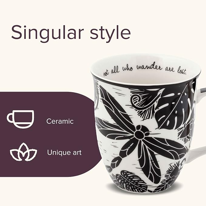 Karma Gifts 14 oz Black and White Boho Mug Dragonfly - Cute Coffee and Tea Mug - Ceramic Coffee Mugs for Women and Men - Image 3