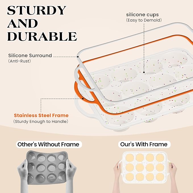 Jumbo Muffin Pan with Metal Frame Nonstick 6 Cup Extra Large Silicone Cupcake Pan for Baking, Deep Jumbo Muffin Tray for Egg Bites Muffins, Confetti Color Cream Gifts for Mom Home Baker（1 Pc） | Metal Frame, Nonstick, Extra Large Silicone, Deep Jumbo Mu... - Image 2