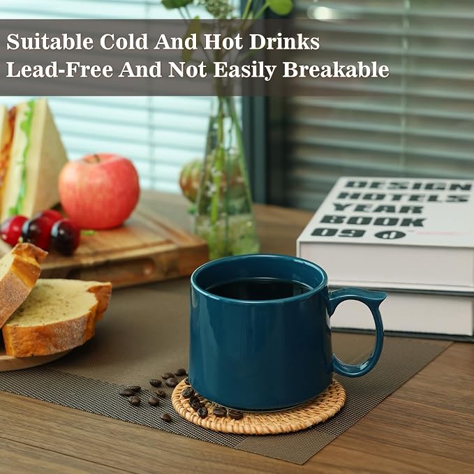 Coffee Mugs Gift Set of 4, Large 19 oz Stackable Ceramic Coffee Mug, Coffee Cups with Large Handle for Latte, Cappuccino, Milk, Dishwasher & Microwave Safe, Ideal Gift for Men, Women - Blue - Image 5