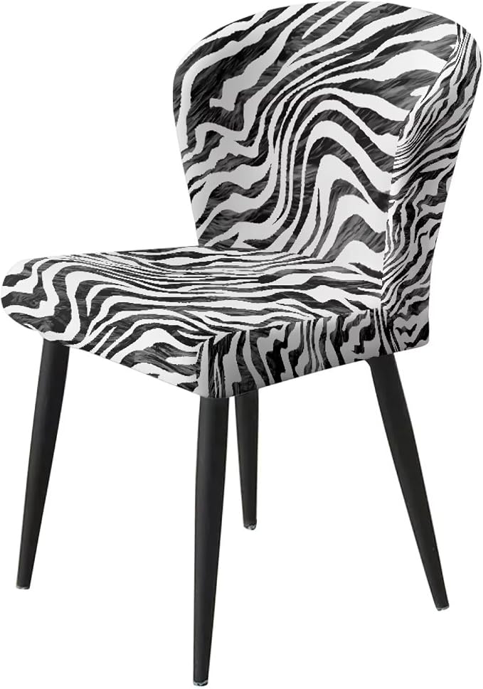 Soft Bar Stool Slipcovers Dust-Proof Zebra Skin Print Bar Stool Seat Dust Covers Stretchy Bar Stool Covers with Elastic Band Set of 2 (Black&White) - Image 2