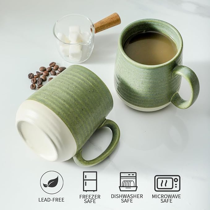 Hasense Stoneware Coffee Mugs Set of 6, 15 Oz Large Coffee Cups with Handle, Tea Mugs for Men and Women, Modern Coffee Mug for Cappuccino, Milk, Cocoa, Microwave & Dishwasher Safe, Green - Image 5