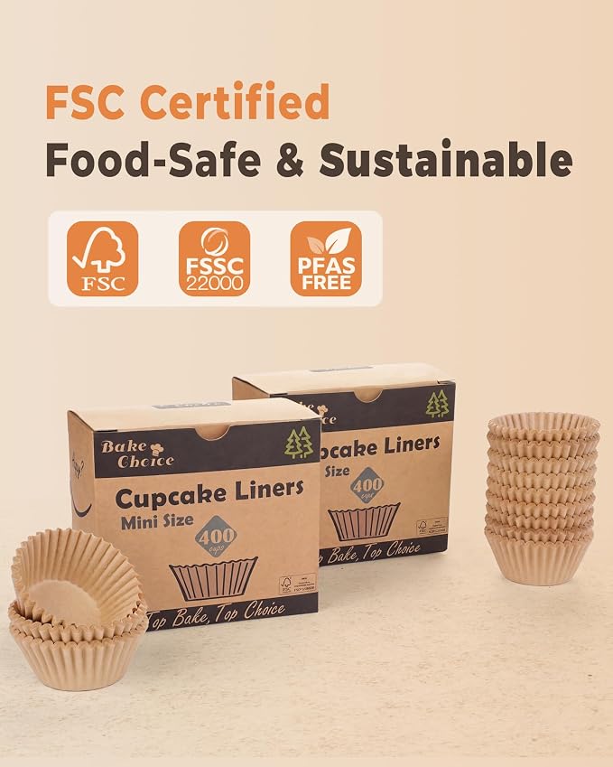 Bake Choice 400pcs Mini Cupcake Liners for Baking, Muffin Liners | Non-stick, Natural, Food-grade, Grease proof Parchment , for Mini Muffin Pan, Christmas, Gift - Image 4