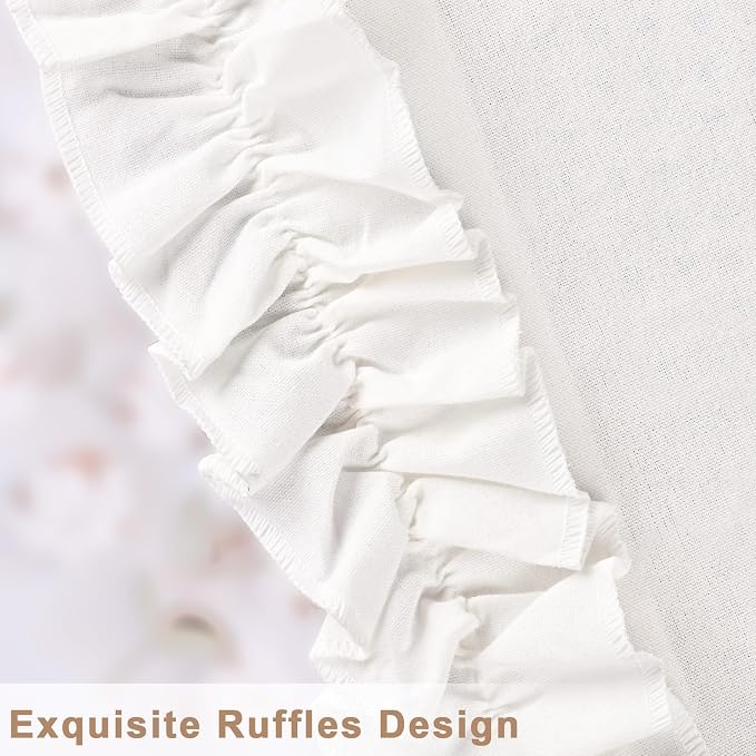 Likiyol Linen Swag Curtains Farmhouse Ruffle Valances for Windows Rustic Country Window Valances Light Filtering Kitchen Curtains Rod Pocket Valance for Bathroom Cafe, Linen White, 60" W x 36" L - Image 7