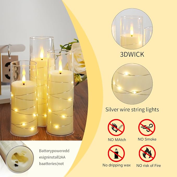Flameless Candles,with Embedded Star String, Battery Operated Candles Flickering LED Pillar Candles with Remote Control and Timer, Home Decoration Add a Warm and Romantic Atmosphere，Set of 7 (Ivory) - Image 4