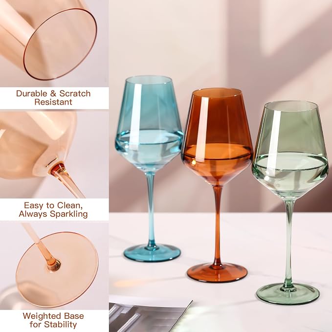 Colored Wine Glasses Set of 6, Handblown Colored Wine Glasse,Coloful Glassware,17OZ for Red or White Wine,Wedding Gift, Anniversary, Christmas, Birthday Wine Glass,Mothers Day Gifts,Gifts for My Wife - Image 5