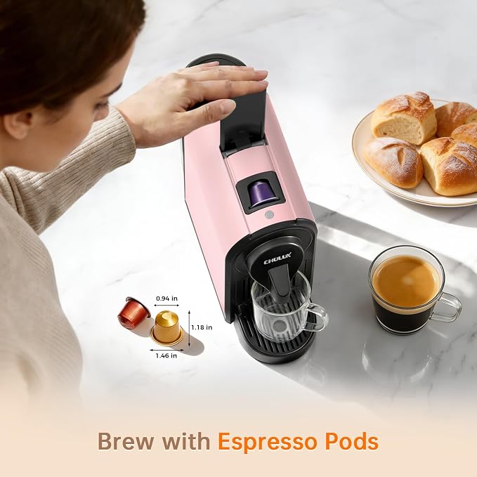 CHULUX Bafè-Pro Compact Espresso Machine 20 Bar for Nes Original Pods, Pink | 1400W Rapid Heating, Espresso Lungo Buttons, Used Capsule Drawer, Auto-Eject System, 24oz Removable Reservoir, Mini Footprint - Image 3