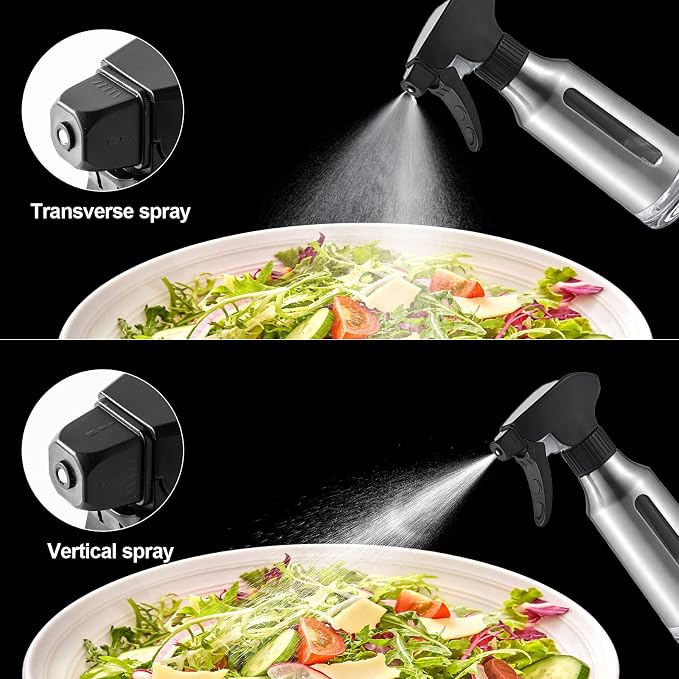 Oil Sprayer for Cooking,Stainless Steel Olive Oil Mister for Air Fryer Black Nozzel Dispenser Bottles Fat Reduction Glass Oil Control Spray Pot 6.35oz(180ml) Capacity - Image 2