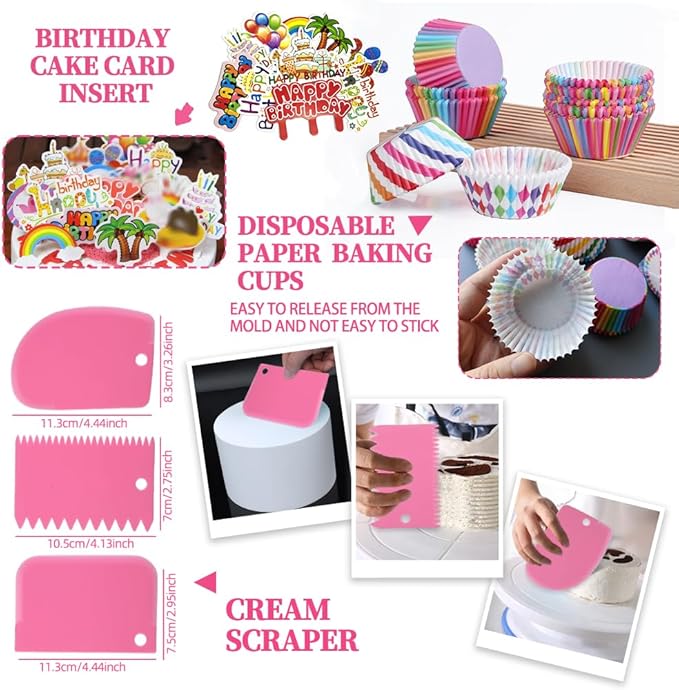 276pcs Cake Decorating Kit with Revolving Cake Turntable,Piping Bags and Tips Set, Cookie cutters,14 Fondant Stamps and Pen,120Cupcake liners,Cake Baking Supplies for Beginners