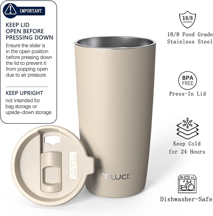 TILUCK 20 oz Insulated Coffee Tumbler with BPA-Free Lid | Travel Coffee Mug, Dishwasher Safe, Cup Holder Friendly, Double-Wall Vacuum Insulation for Hot & Cold Drinks,Matte MistyGray - Image 2