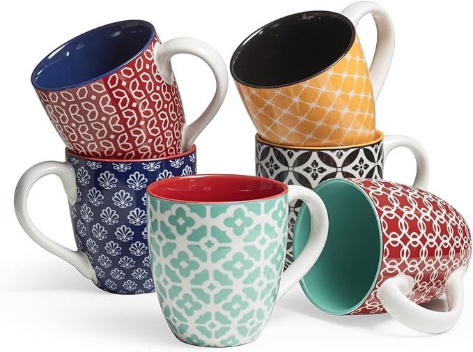 DOWAN Coffee Mugs Set of 6, 16 oz Large Porcelain Mug, Ceramic Tea Cups with Handle for Men Women, Mug Gift Set, Housewarming Wedding Gift by DOWAN