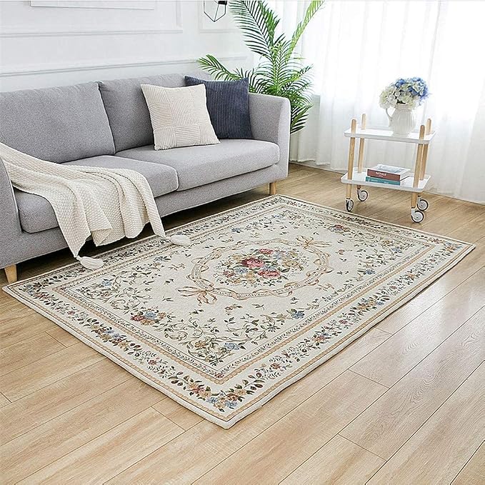 Non-Shedding Living Room Bedroom Accent Rug Rustic Floral Cotton Area Rugs Carpet, 6′6″ × 9′6″, Euro Romance - Image 2