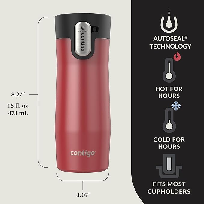 Contigo AUTOSEAL West Loop Vacuum-Insulated Stainless Steel Travel Mug with Easy-Clean Lid 16 oz 2-Pack Goji Berry Frosted Pearl Salt Frosted Pearl - Image 2
