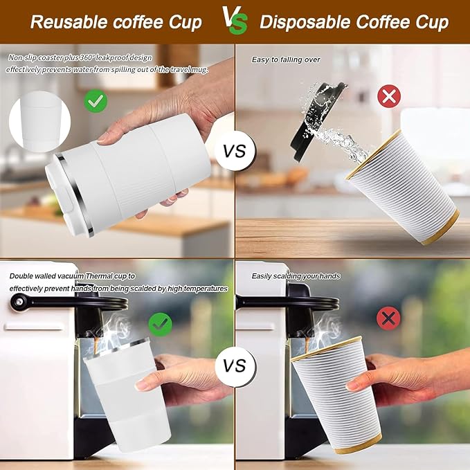 Insulated Travel Coffee Mug, Stainless Steel Coffee Cup with Leakproof Lid | Double-wall insulation keeps drinks hot or cold for hours, with a leakproof lid and portable stainless steel design - Image 5