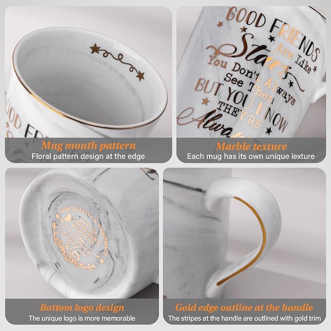 Best Friend Birthday Gifts for Women, Friendship Gifts for Women, 14 Oz Mug | Grey Ceramic Marble Coffee Mug with Spoon, Lid, Card, Gift Box, Perfect Birthday Present for Her, Friend, BFF, Bestie, Sister - Image 3