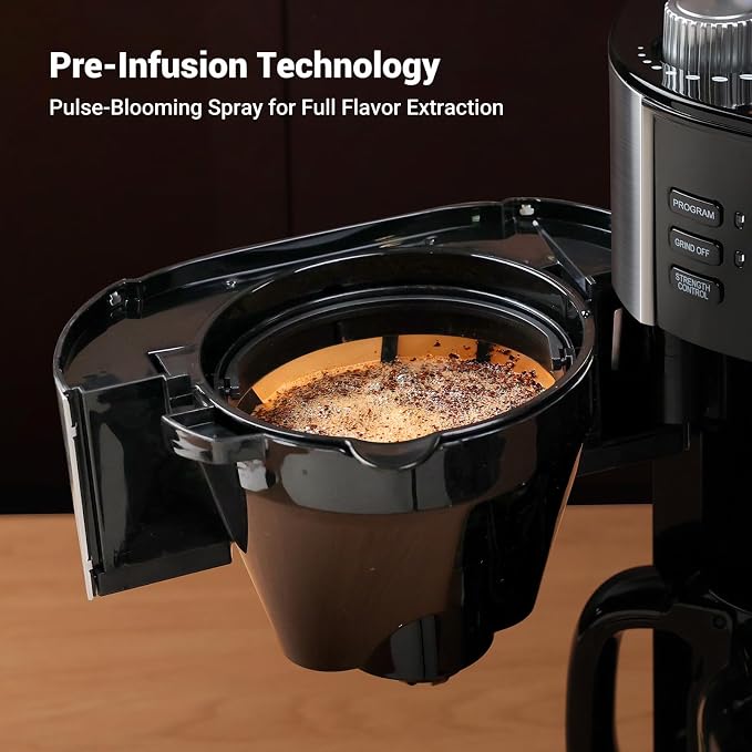 Gevi 10-Cup Grind-And-Brew Drip Coffee Maker with Built-In Burr Grinder | Programmable Timer, 1.5L Water Tank, 2-Hour Auto Keep-Warm, Durable Reusable Permanent Filter for Daily Coffee Brewing - Image 7
