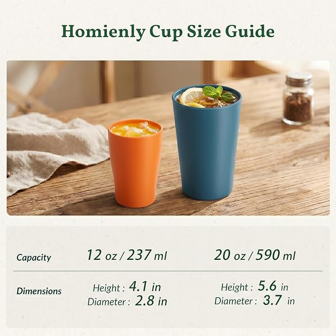 Homienly Reusable Plastic Cups - Wheat Straw Unbreakable Drinking Glasses & Water Glasses | Multi-Color Stackable Plastic Cups, Dishwasher Safe | Glassware & Cup Sets for Kitchen (20 oz 8-Pack) - Image 9