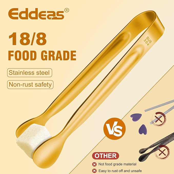 12PCS Mini Tongs For Serving, 2 Sizes 6 & 4 Inch Ice Tongs Mini Gold Sugar Stainless Steel Tong, Small Kitchen Tiny Food Tongs for Appetizers,Tea Party, Coffee Bar,Desserts & Ice Bucket - Image 2